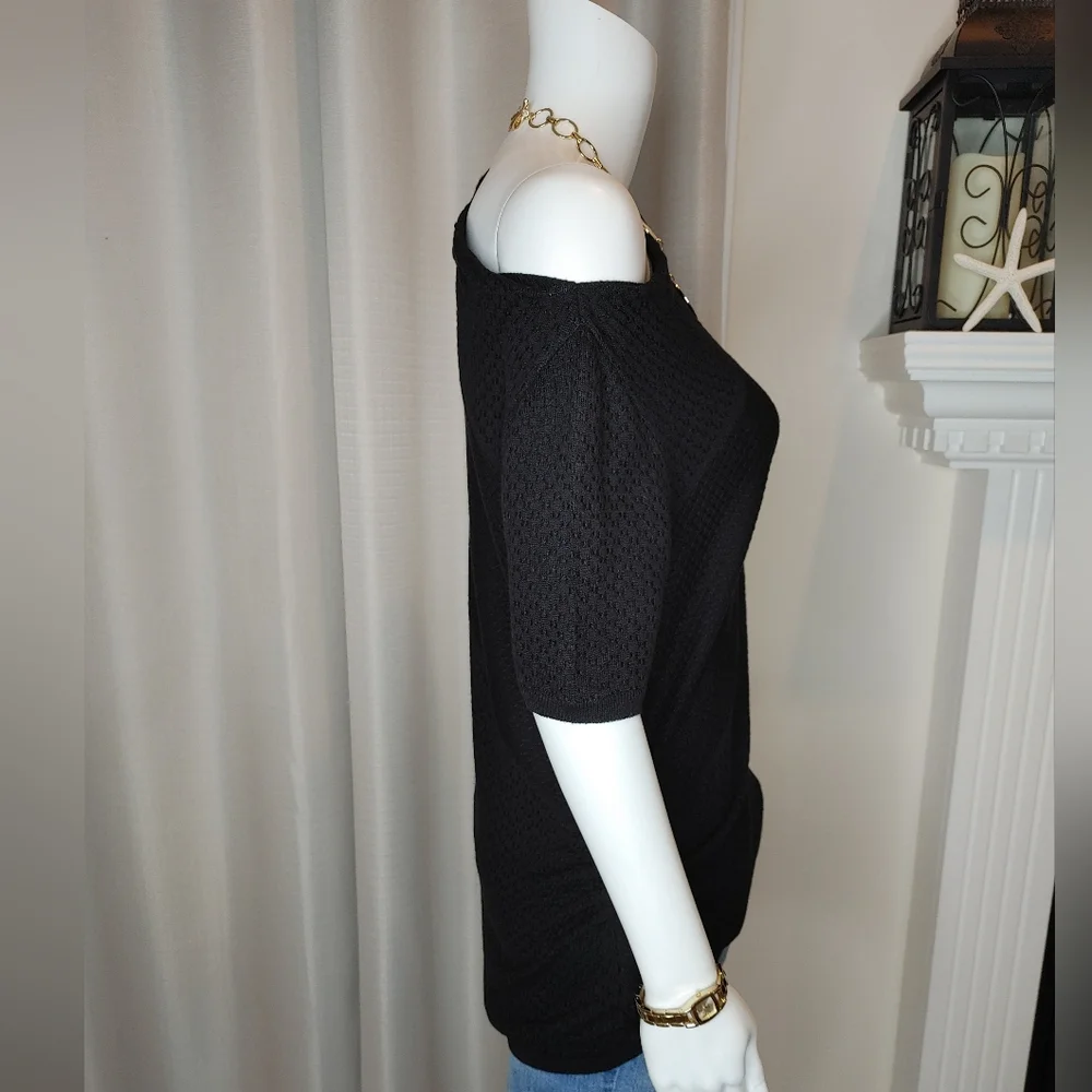 ANTHROPOLOGIE MOTH ASYMETRICAL OFF SHOULDER SWEATER, BLACK S - Picture 4 of 9